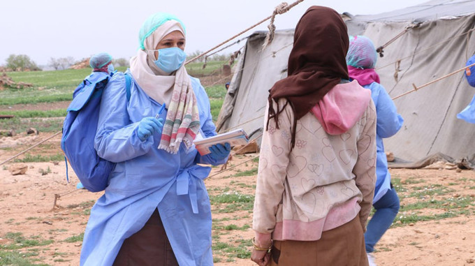 Outreach workers in northern Syria are raising awareness about the pandemic. © UNFPA Syria 