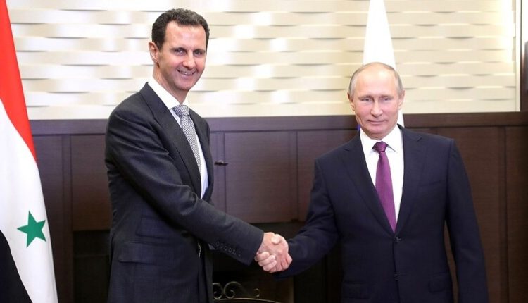 بشار الأسد، خلال لقائه مع الرئيس الروسي، فلاديمير بوتين